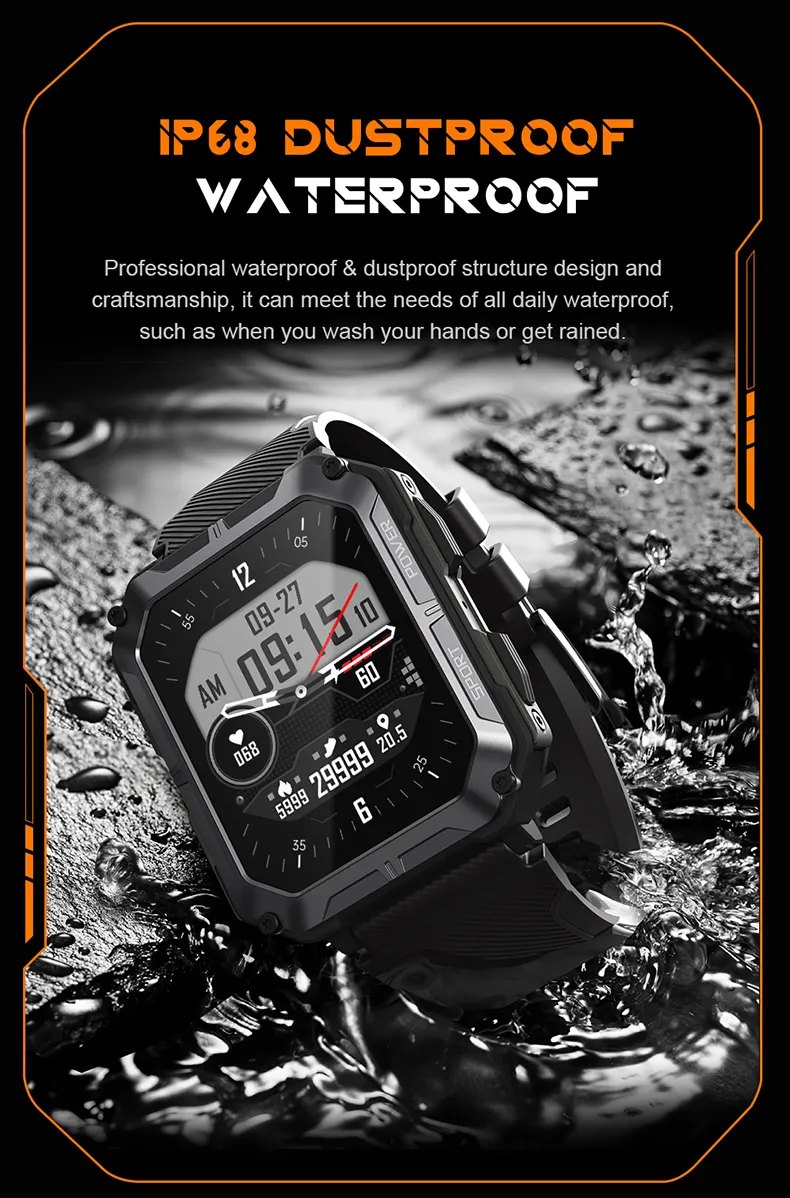 VC20 Pro Outdoor Sport Smart Watch 5ATM Waterproof BT Music Call Blood Oxygen 380mah Battery Health Tracker for Android and IOS