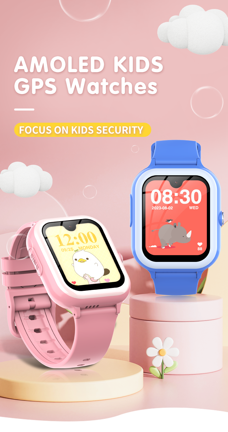 New VM01 Kids AMOLED 4G Video Camera GPS SOS Call Wristwatches Student Running Watch remote monitoring watch For Children