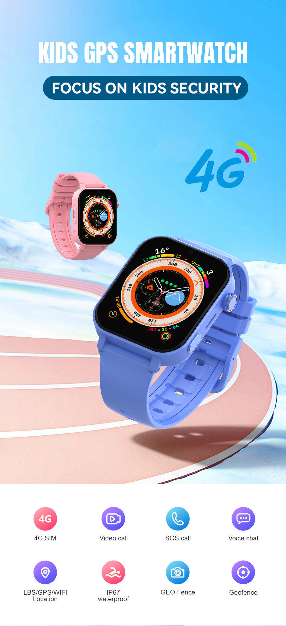 4G Video Camera Teen Children Girls Boys Smartwatch VDF98 Tracker Waterproof IP67 SOS Kids LBS Location Smart Watch