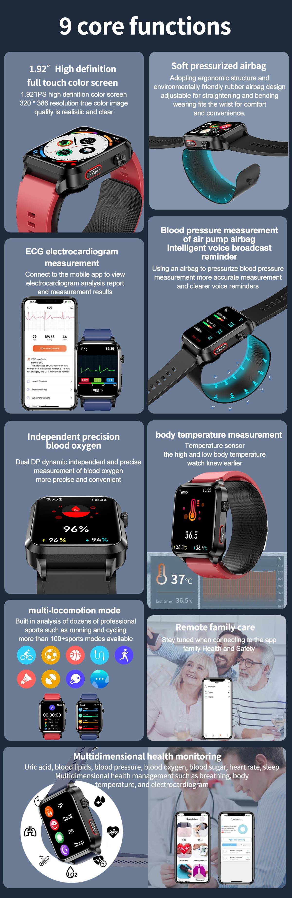 2024 Factory New Health Watch ECG VS11 Blood Pressure Precision Air Pump Blood Oxygen Medical Grade Friends Care ECG Smart Watch