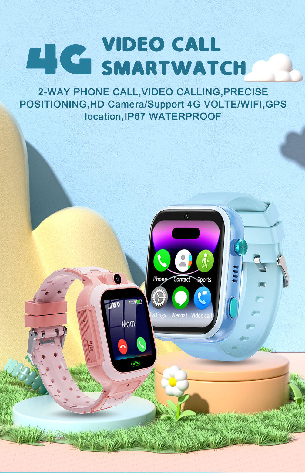 4G Kids Smart Watch Girls Boys Sim Card Watch For Kids Video Call Pedometers Heart Rate GPS Smartwatch For Teens