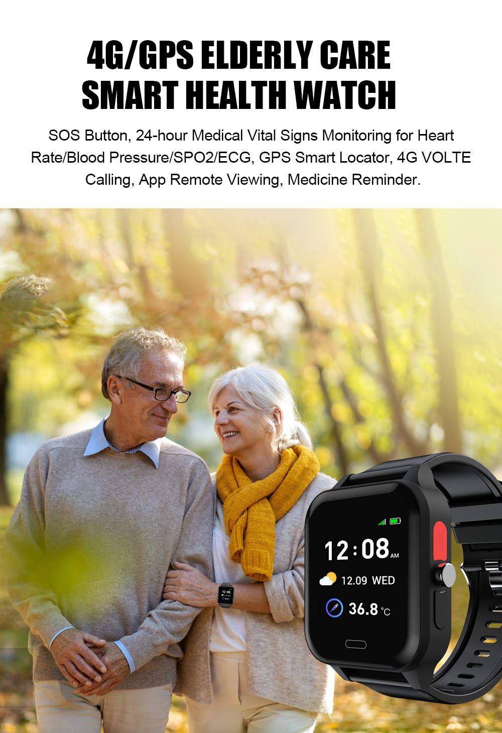 New Wearable Emergency V2032 Calling Equipment SOS Health Elder 4g Care Smartwatch GPS Track ECG Heart Rate Smart Watch For Elderly