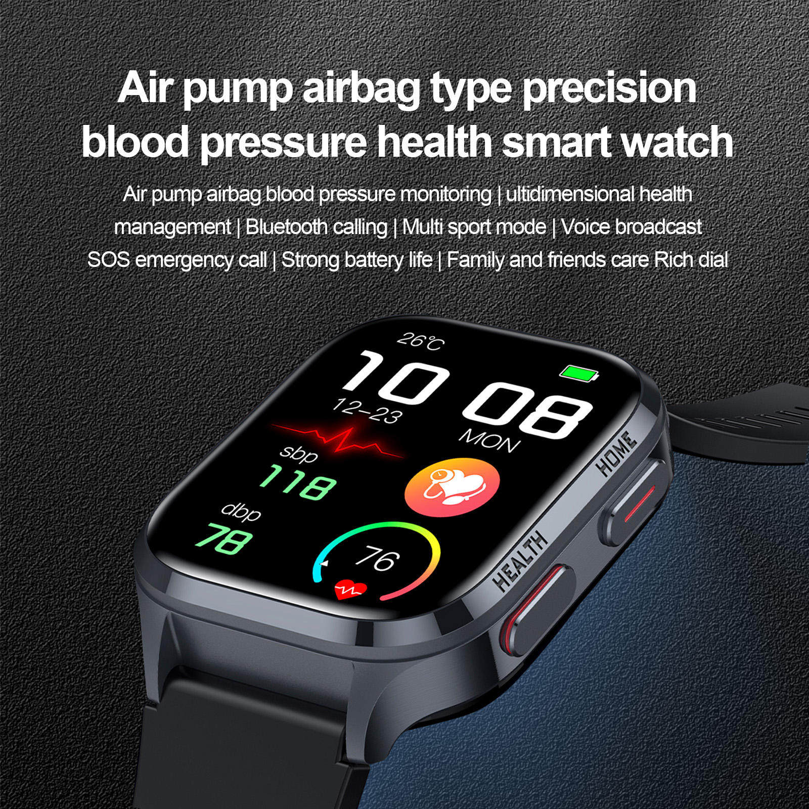 ECG Monitor Blood Pressure Smart Watch Air Pump Airbag Blood Pressure Accurate Test Support Voice Broadcast Health Care