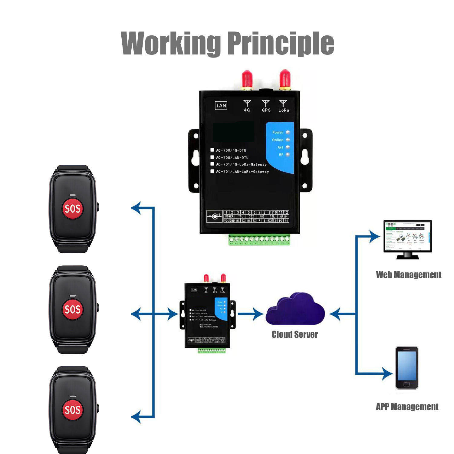 ODM Lora LoRaWAN Protocol Secure LAN For Tunnel Dementia Elderly GPS WIFI SOS Button Cloud Server Health Data S100 Smart Watch