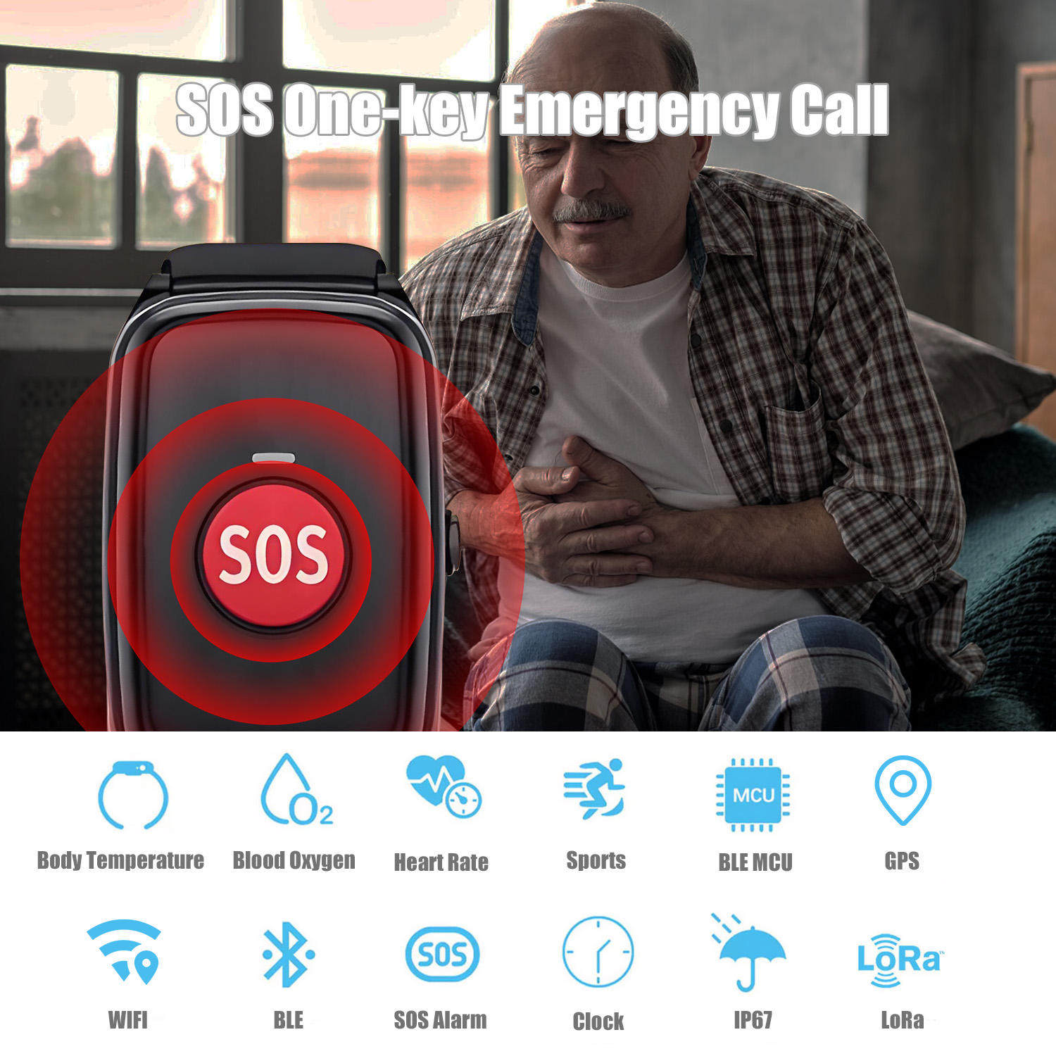 ODM Lora LoRaWAN Protocol Secure LAN For Tunnel Dementia Elderly GPS WIFI SOS Button Cloud Server Health Data S100 Smart Watch