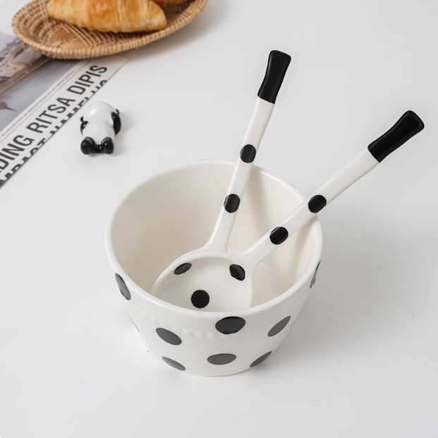 Black and white polka dot tableware