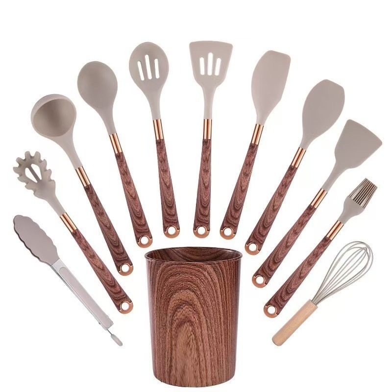 10-piece cooking spatula with wooden handle