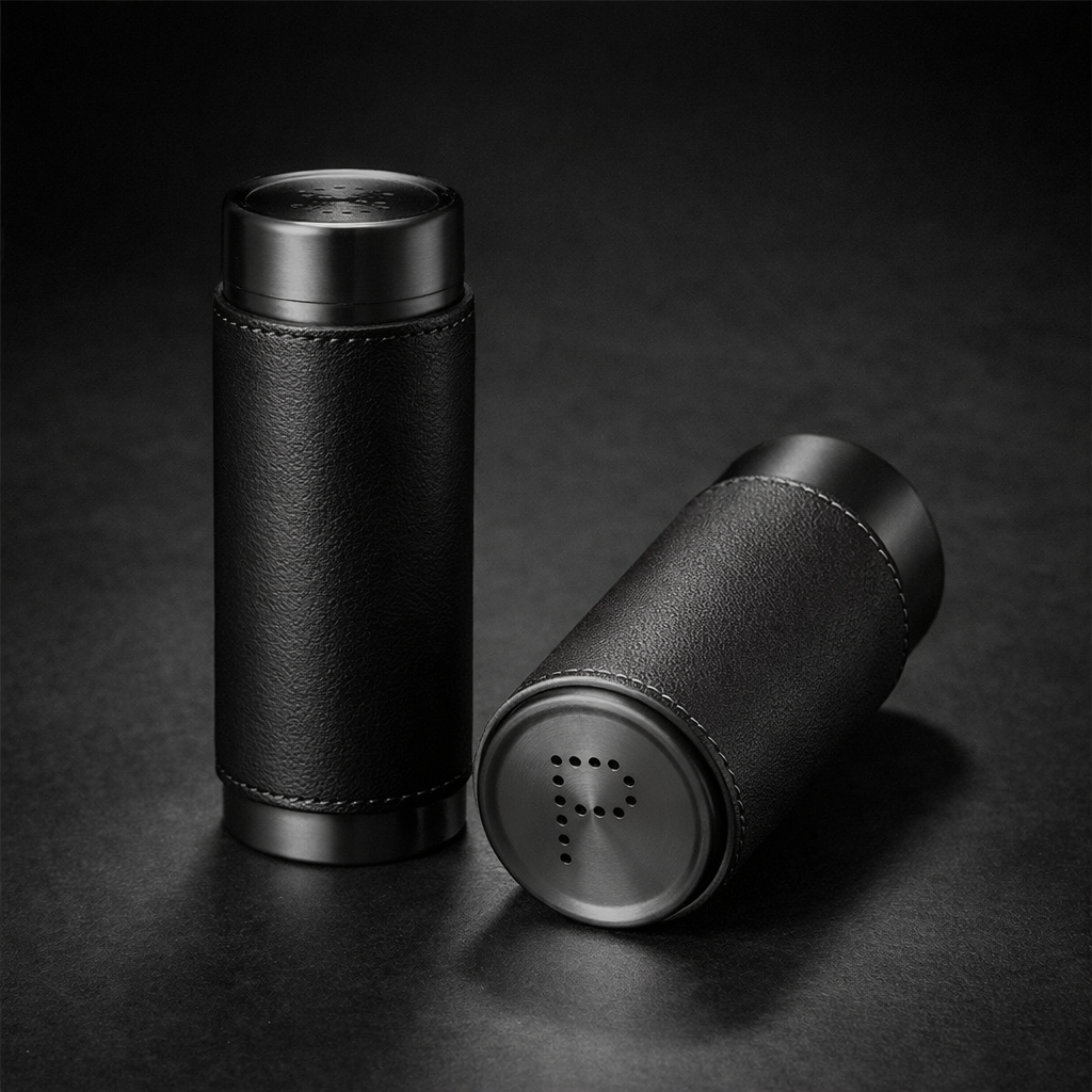 Black Leather Salt and Pepper set