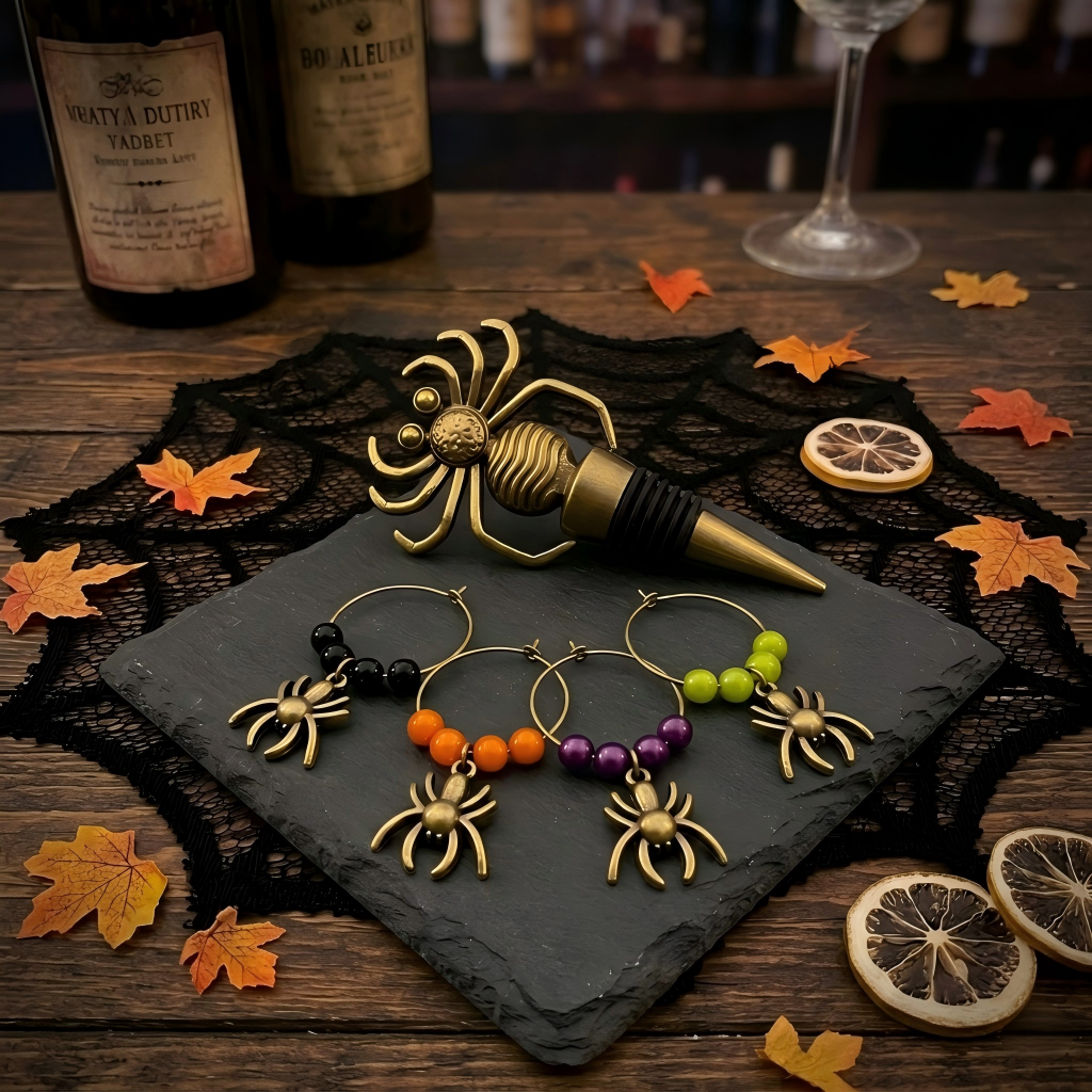 Halloween wine stopper and wine ring set