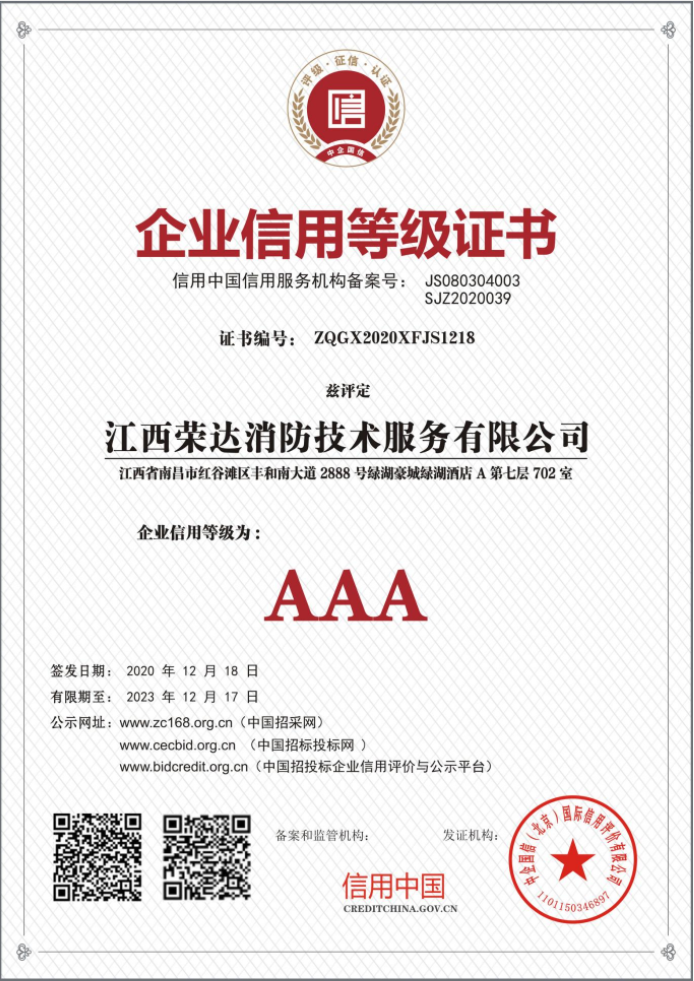 企业信用等级证书
