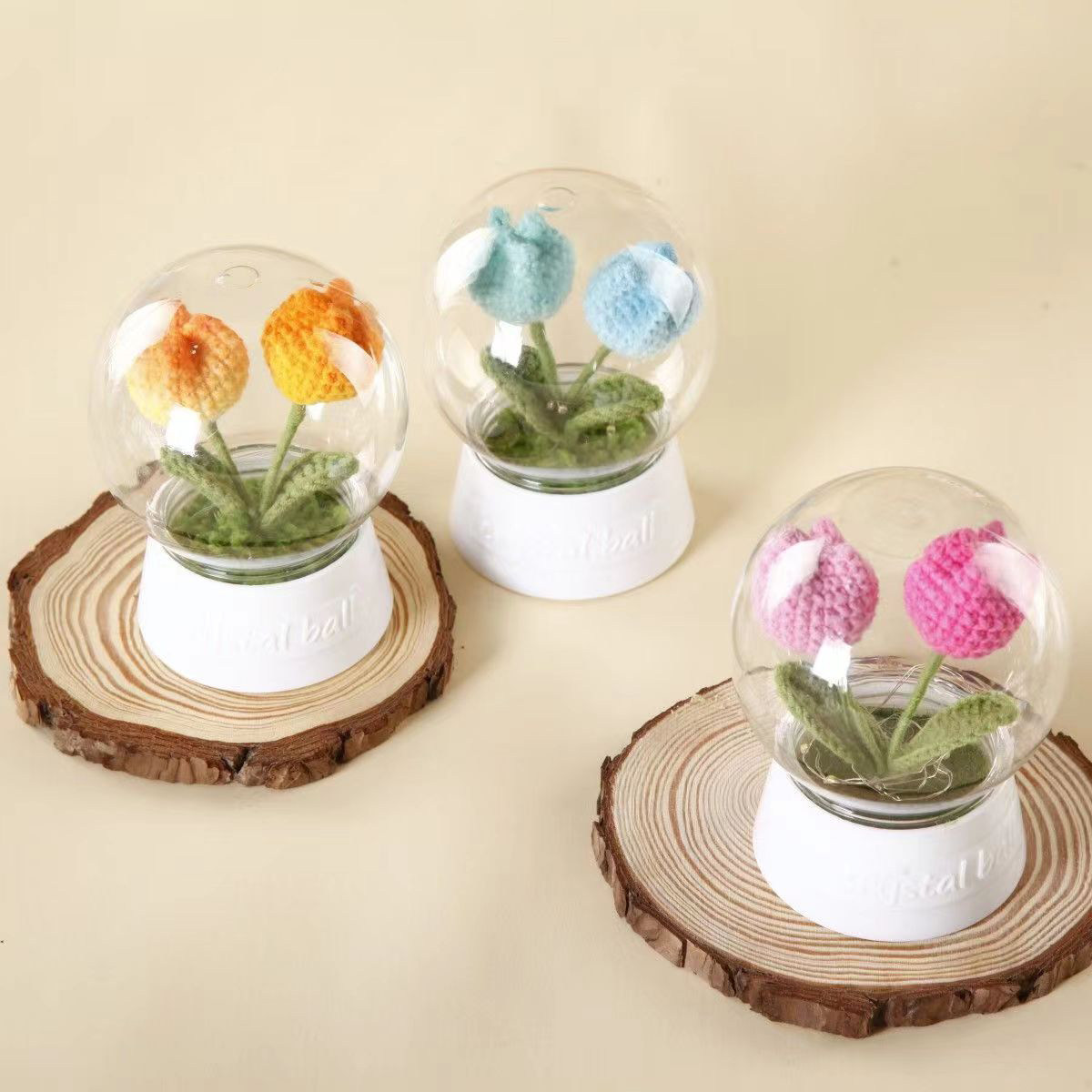 HAOBANGBEIJIA Crochet Tulips Mini Pot Night Light for Room Decor or Gifts