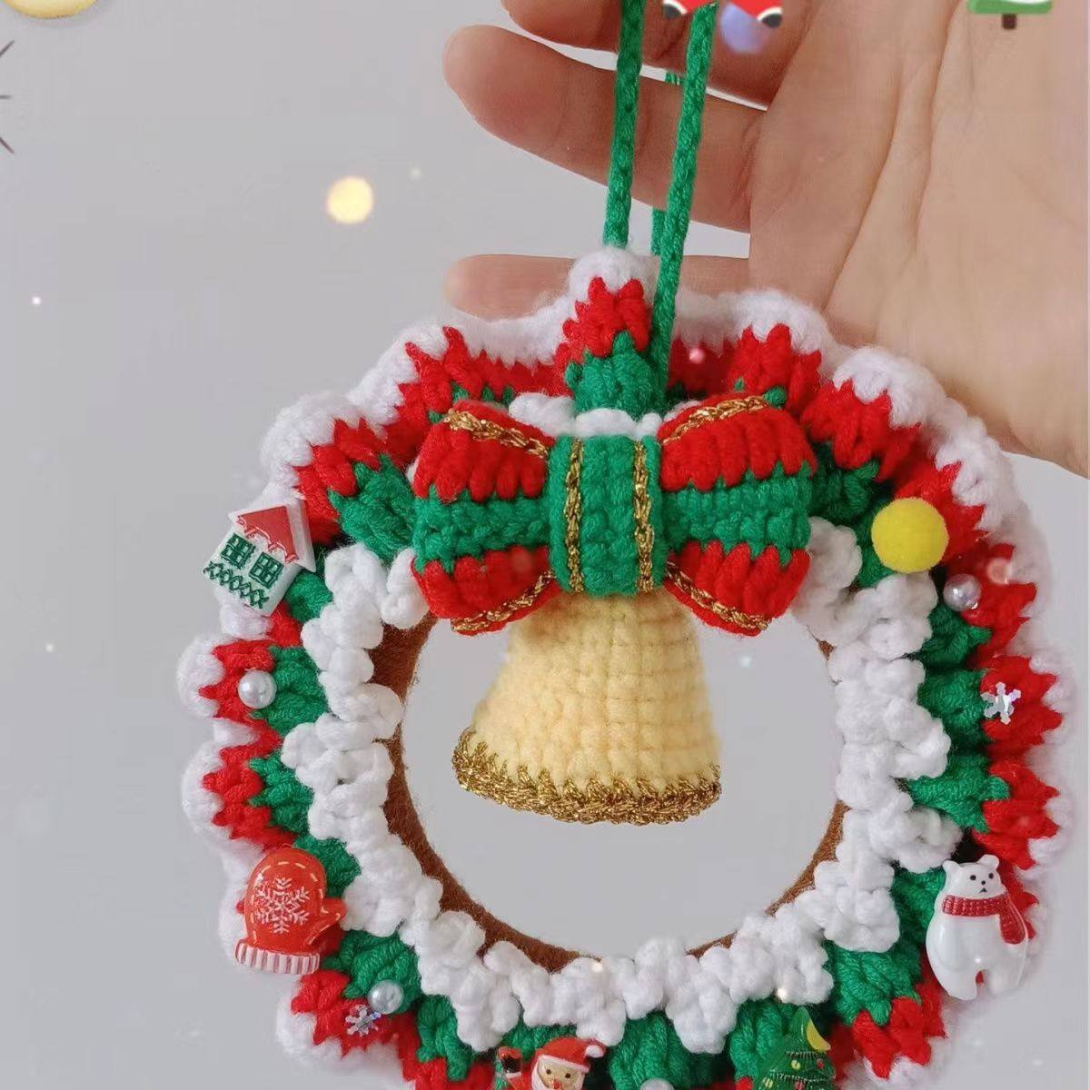 Christmas Car Ornament Crochet X'mas Jingle Bell and garland