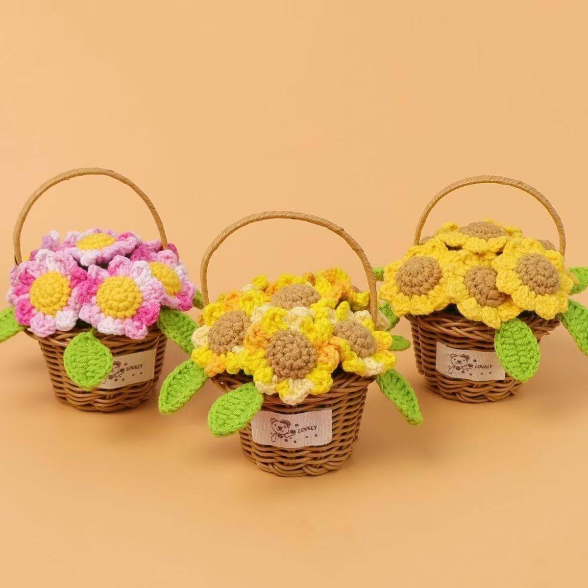 Crochet Flowers in Basket