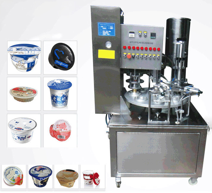 Rotary cup sealing machine/Plastic cup filling and sealing machine for liquid/water/mild/sauce/jam