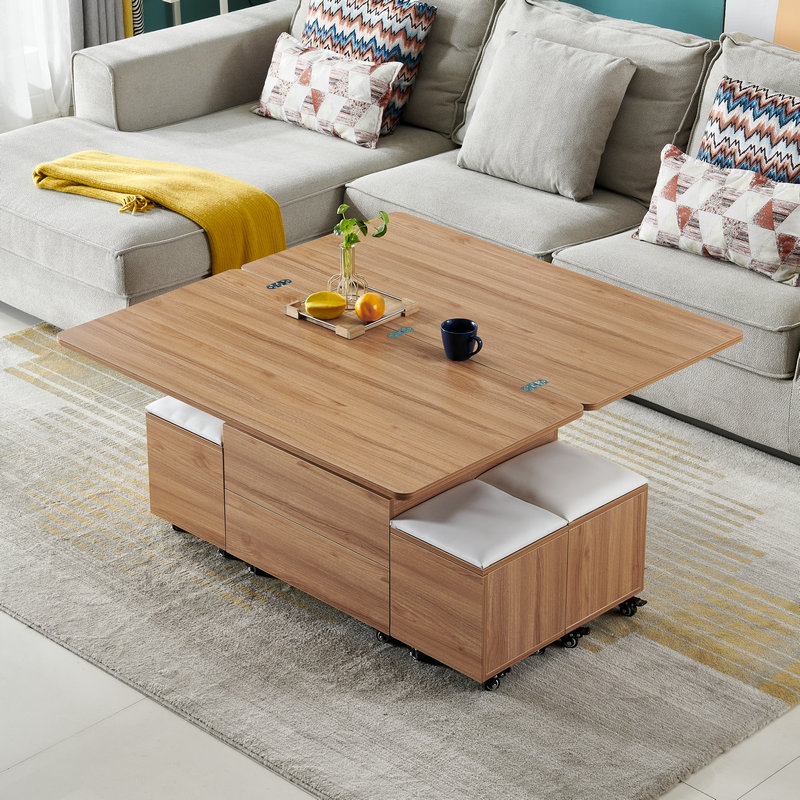 TABLES B308 Wooden Multi-functional Lifting Coffee Table Dual-use Folding Table House Hold Modern Living Room Table
