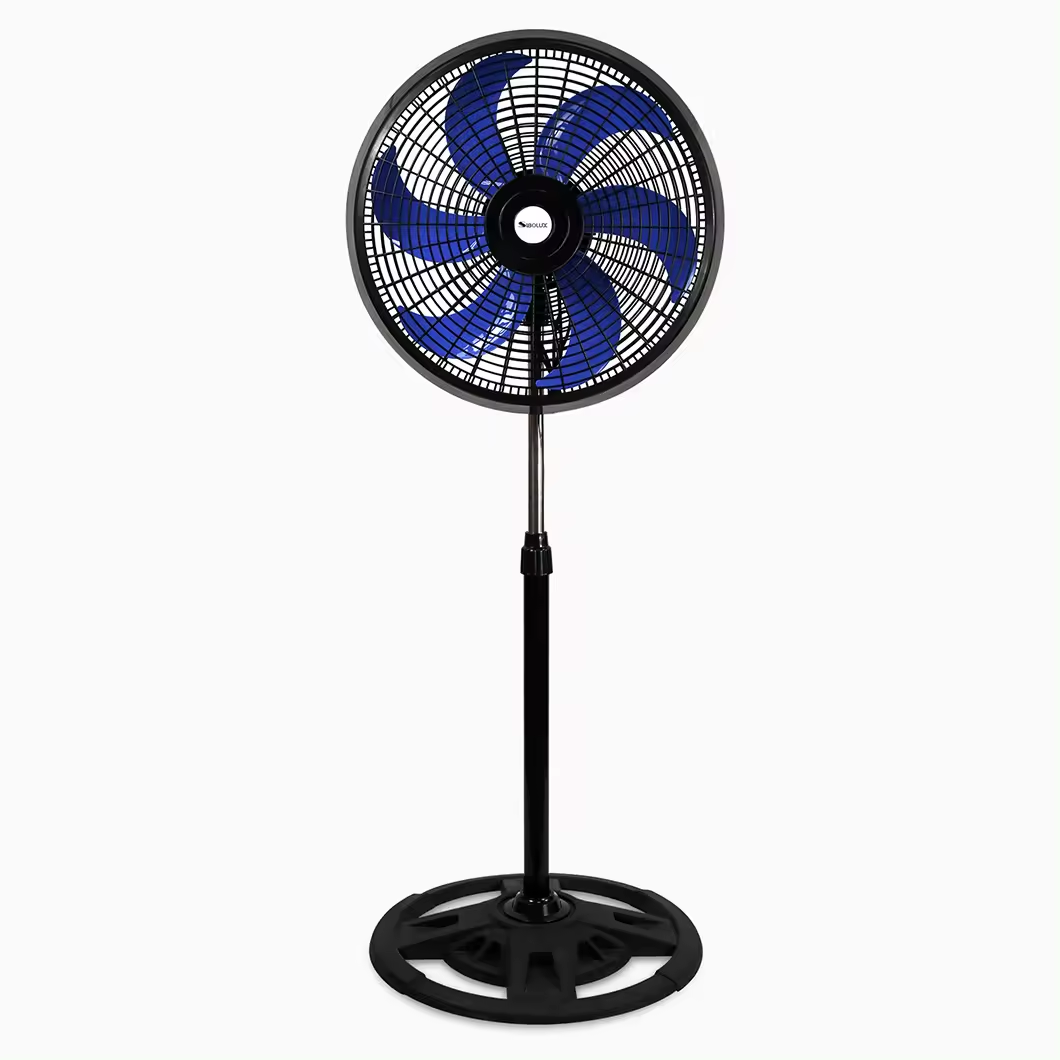 modern design solid base and 6 blades 65w big powerful cooling 18 inch standing fan with AC power plastic grill