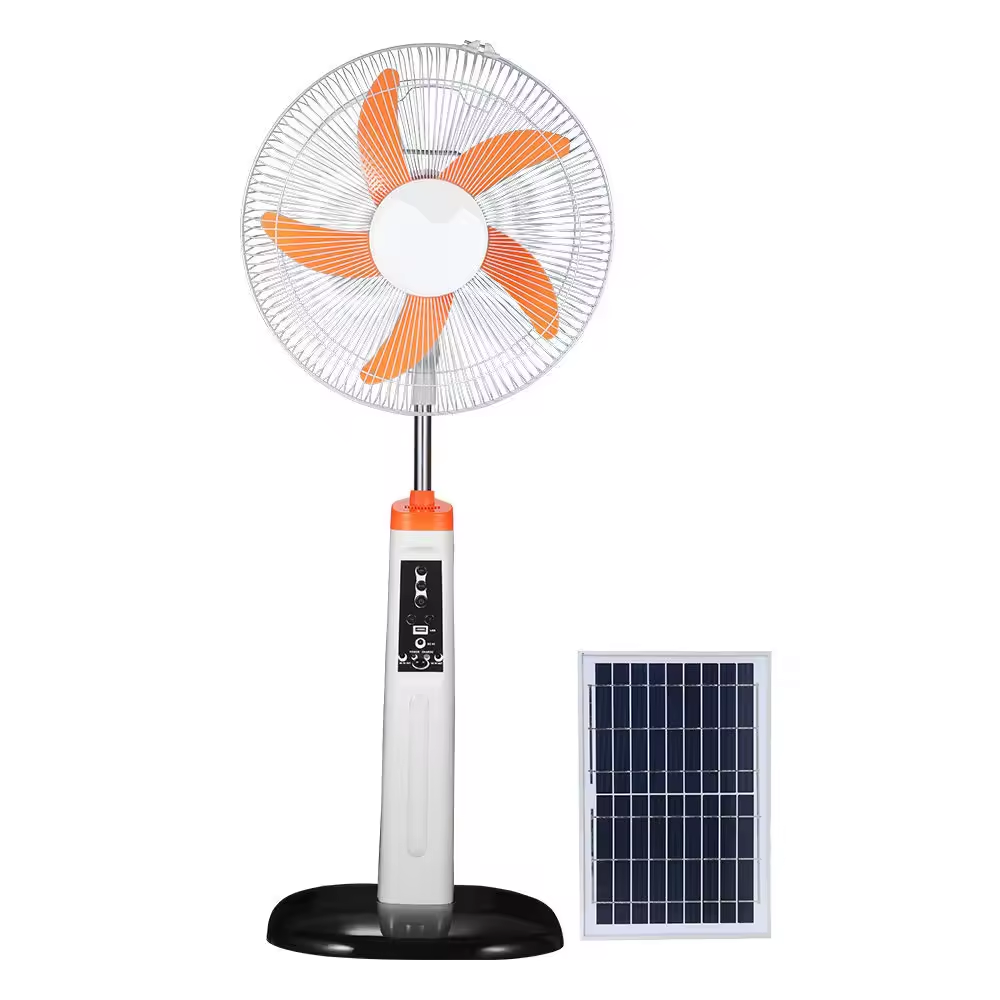 solar powered electric fan Portable Battery operated Oscillating and Remote control stand fan 16-inch rechargeable stand fan