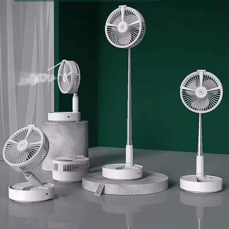 Tower Pedestal Water Spray Mist Folding Rechargeable Standing Fan with Remote Control