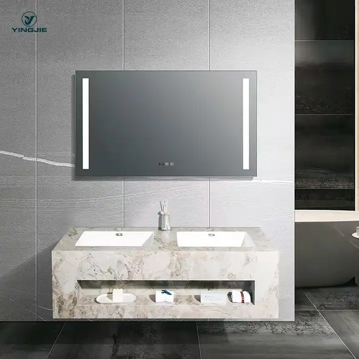 Hotel Style Wall Mount Floating Double sinks Rock Slate Bathroom Cabinet Vanity