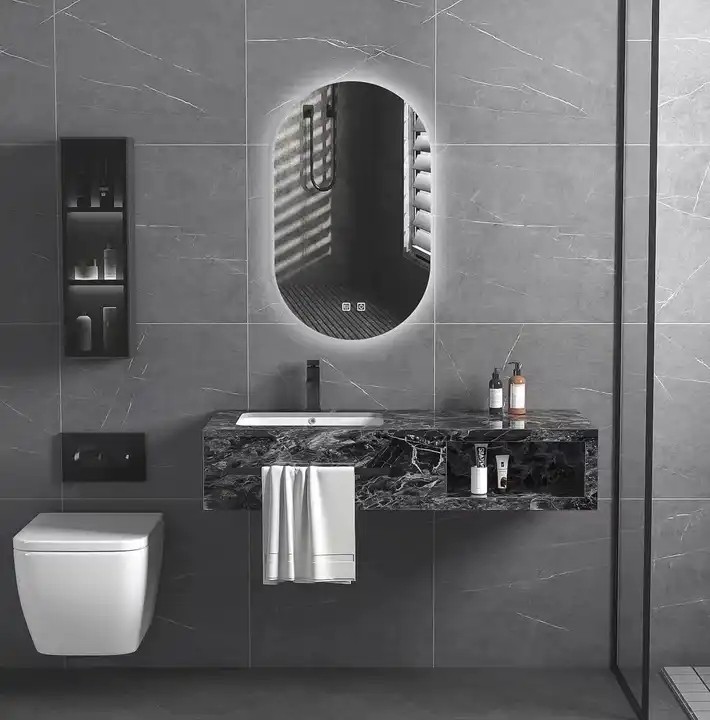 High Quality Wall-mounted Modern Single Sink Bathroom Dresser Rock Slate Bathroom Cabinet