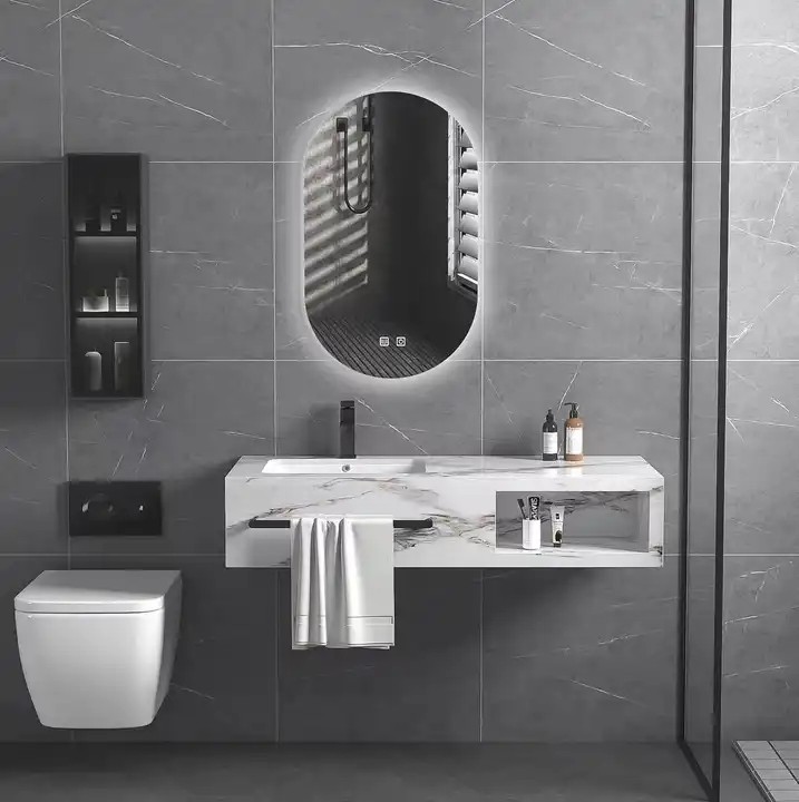 High Quality Wall-mounted Modern Single Sink Bathroom Dresser Rock Slate Bathroom Cabinet