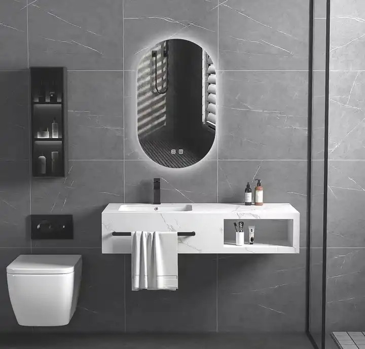 High Quality Wall-mounted Modern Single Sink Bathroom Dresser Rock Slate Bathroom Cabinet