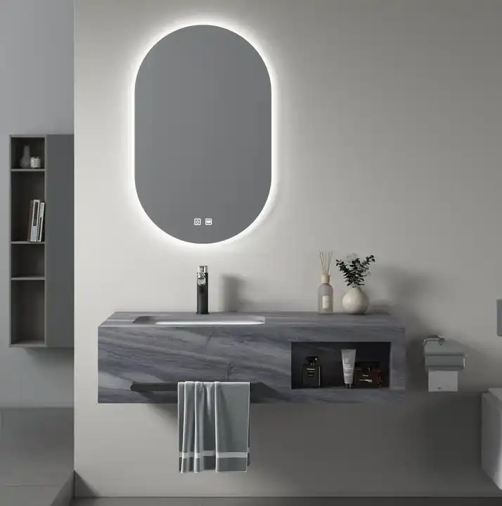 High Quality Wall-mounted Modern Single Sink Bathroom Dresser Rock Slate Bathroom Cabinet