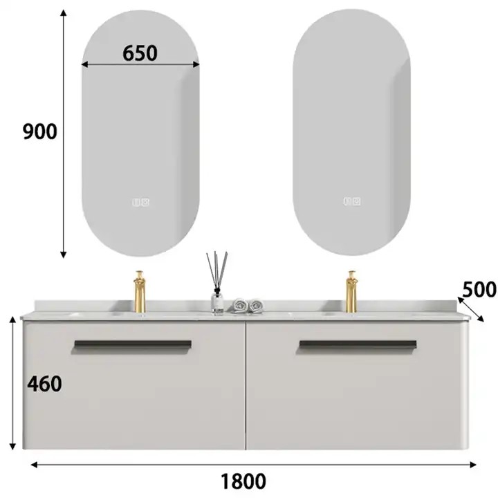 Cultured Marble 72 Inch Double Sink Floating Vanity White Glossy Modern Bathroom Cabinet With Mirror