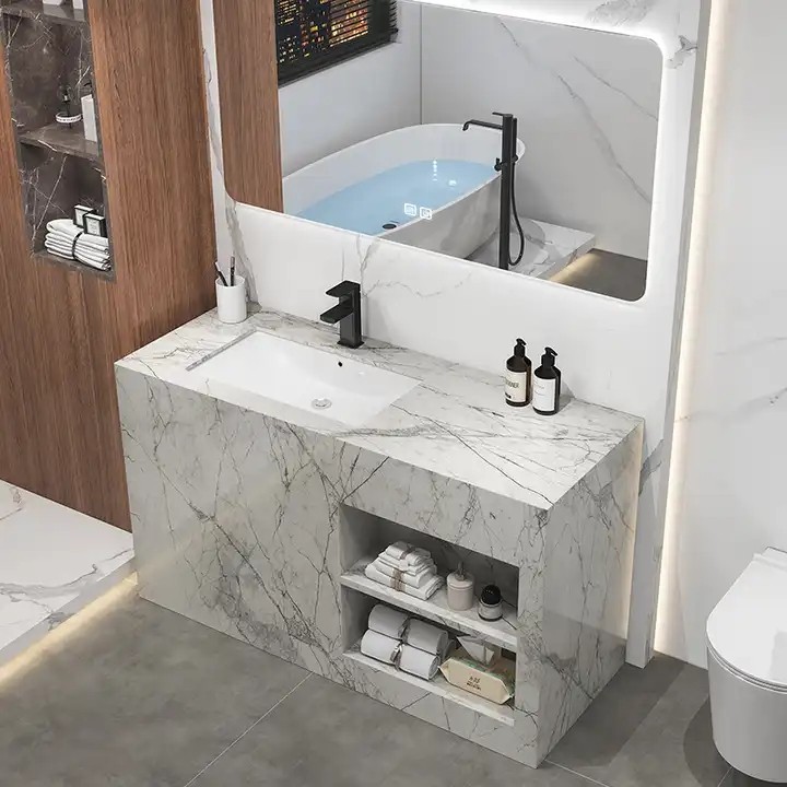 Luxury Hotel Custom Floor Mounted Waterproof Bathroom Cabinet Set