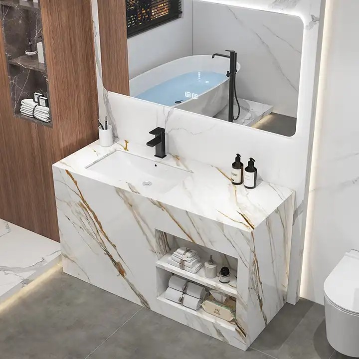 Luxury Hotel Custom Floor Mounted Waterproof Bathroom Cabinet Set