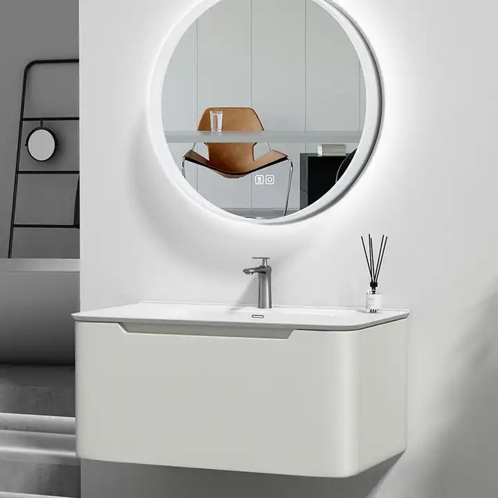 Top White Lacquer Floating Cabinet Basin Wall Mounted Modern Bathroom Vanity Cabinet With Smart Mirror