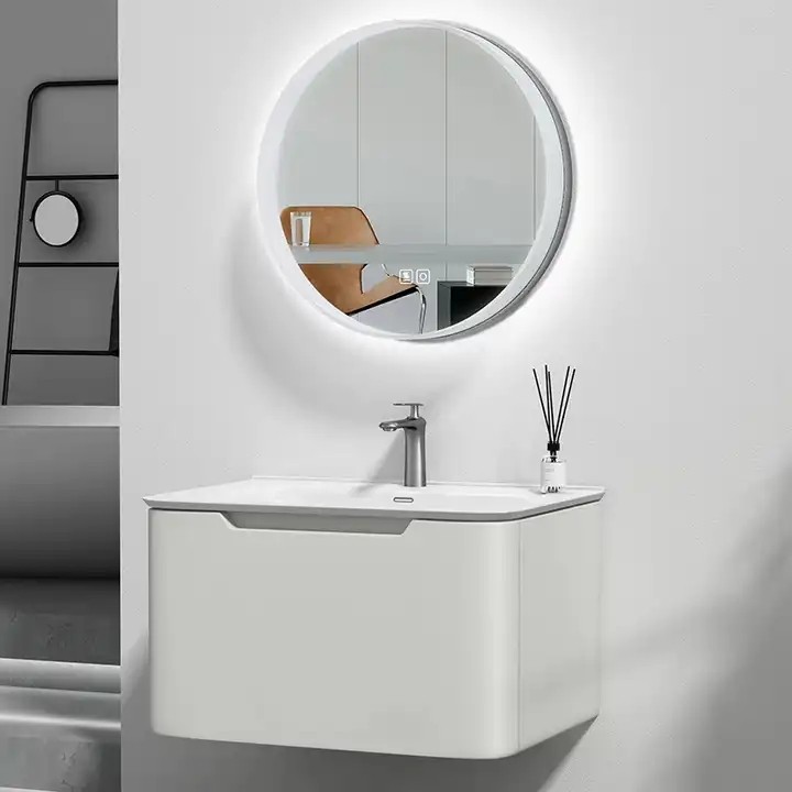 Top White Lacquer Floating Cabinet Basin Wall Mounted Modern Bathroom Vanity Cabinet With Smart Mirror