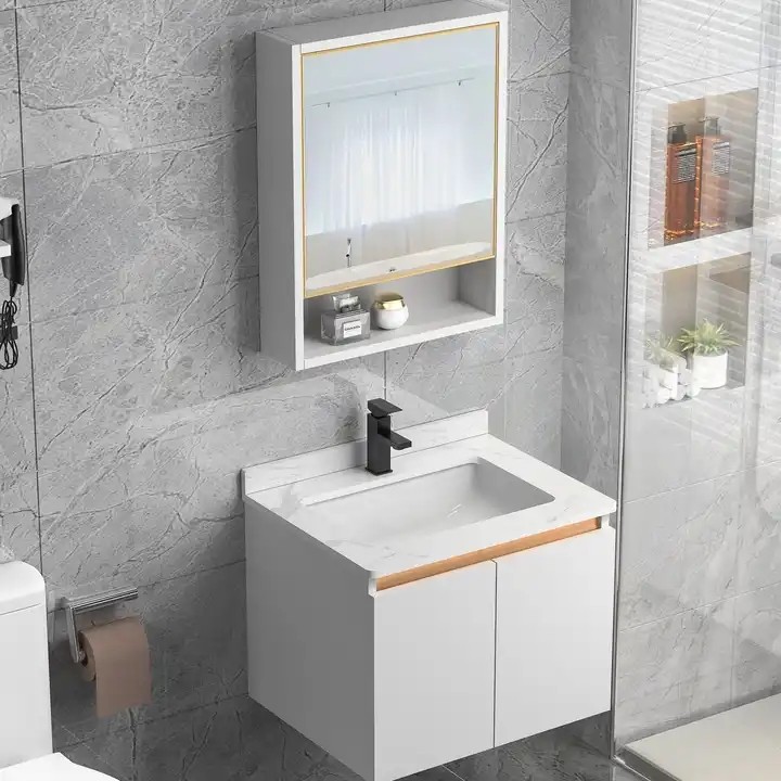 Hot Sale White Colour Bathroom Cabinet Stainless Steel Bathroom Vanities