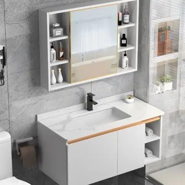 Hot Sale White Colour Bathroom Cabinet Stainless Steel Bathroom Vanities