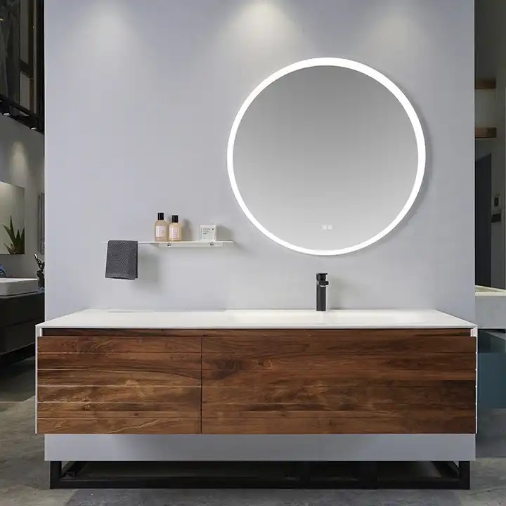 Modern Wood Bathroom Vanities with Led Mirror Drawers Bathroom Cabinet Plywood Vanity