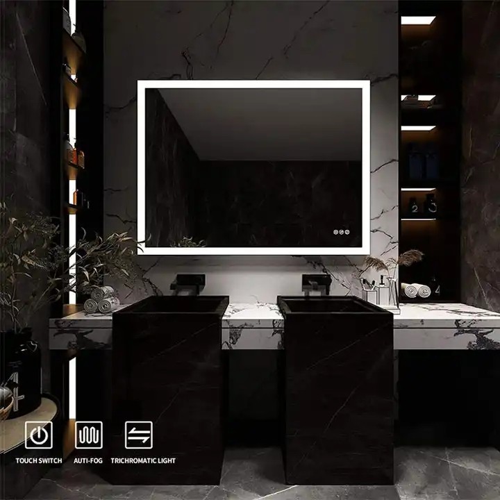 factory customized illuminated rectangle smart bathroom mirror with led light up for cabinet