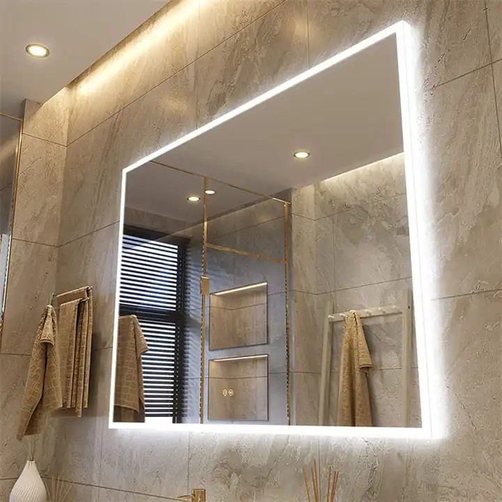 factory customized illuminated rectangle smart bathroom mirror with led light up for cabinet