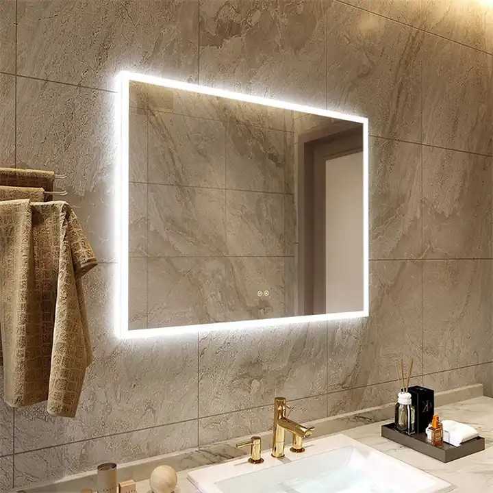 factory customized illuminated rectangle smart bathroom mirror with led light up for cabinet