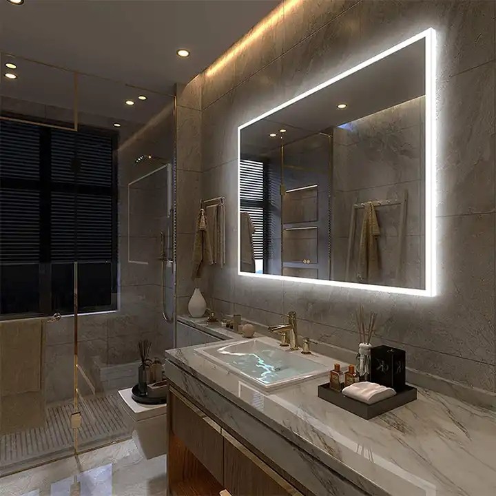 factory customized illuminated rectangle smart bathroom mirror with led light up for cabinet