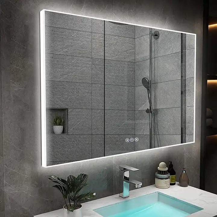 factory customized illuminated rectangle smart bathroom mirror with led light up for cabinet