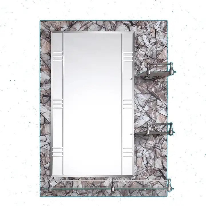 2023 left shelf special color double layers bathroom mirror with lamp Double Side mirror with shelf