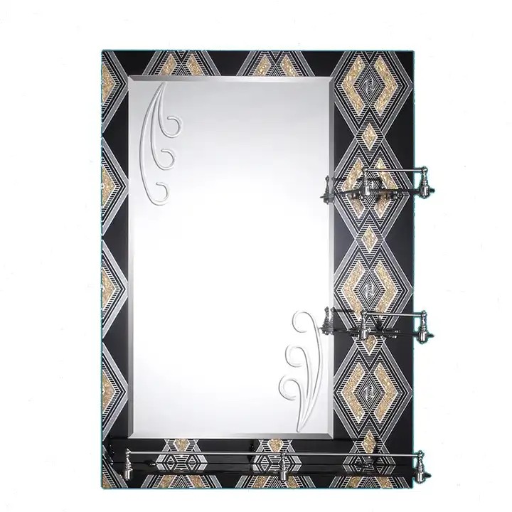 2023 left shelf special color double layers bathroom mirror with lamp Double Side mirror with shelf