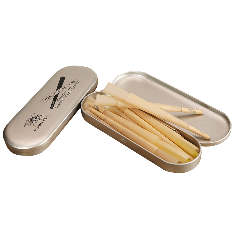 Hermit Crab 100% natural prefabricated paper conical iron box hardbound 1-1/4 hand rolled conical /109mm slow burning unbleached