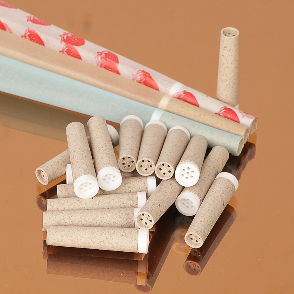 Customized natural prefabricated paper activated carbon conical filter tip, hand rolled conical slow burning unbleached