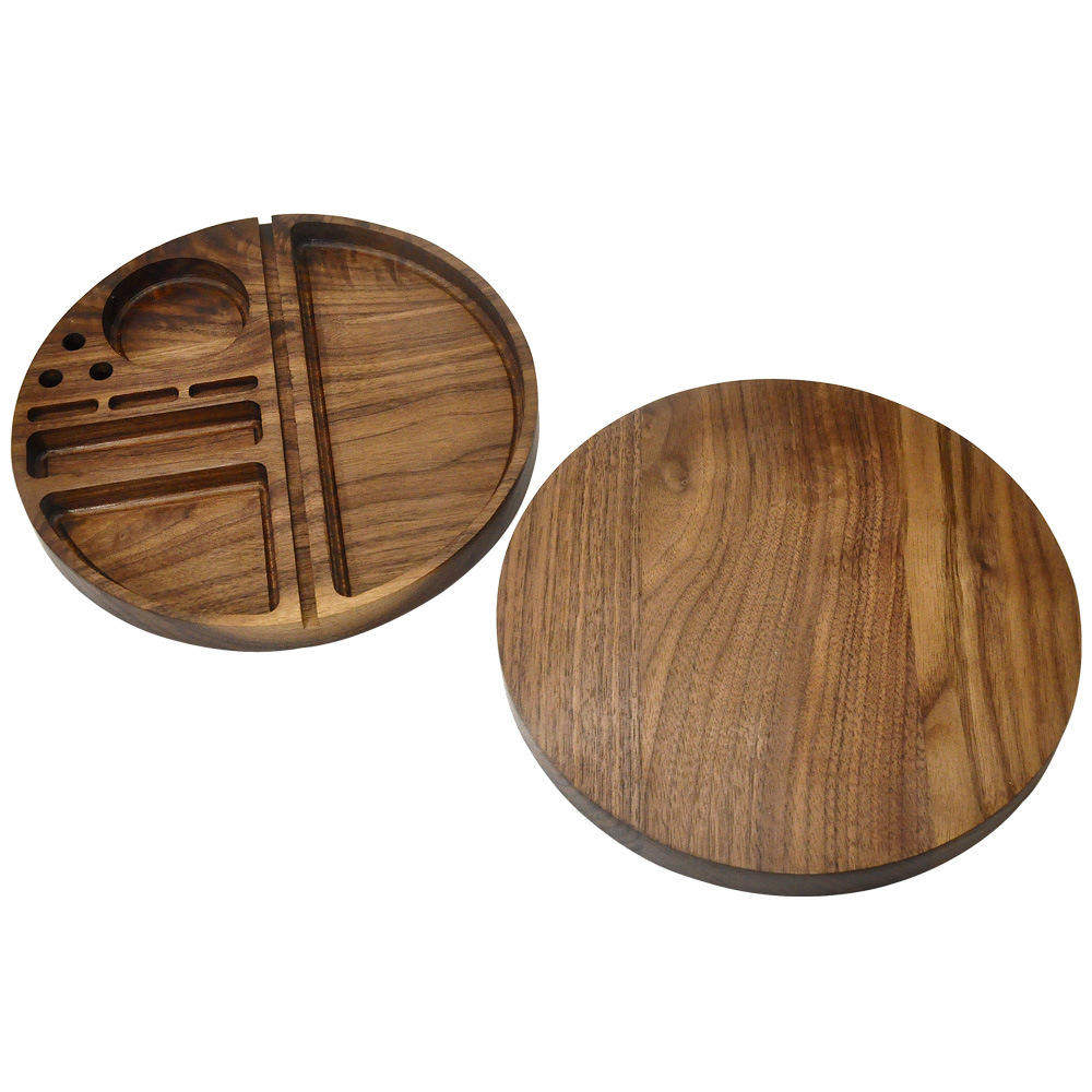 New Round Walnut Wood Cigarette Tray Multifunctional Wooden Operation Panel