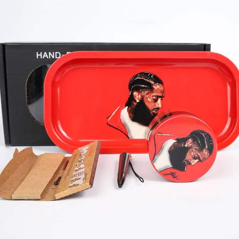 Multi-figure five-piece tray manual herb grinder Cigarette paper cigarette pen funnel cigarette set accessories