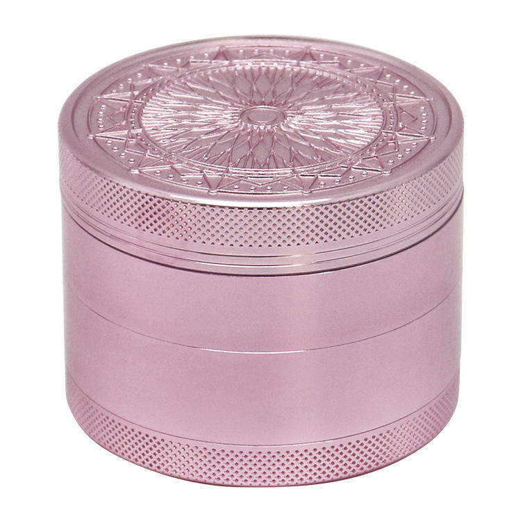 63mm four layer metal grinder, pink embossed cigarette grinder, new tobacco aluminum alloy cigarette crusher