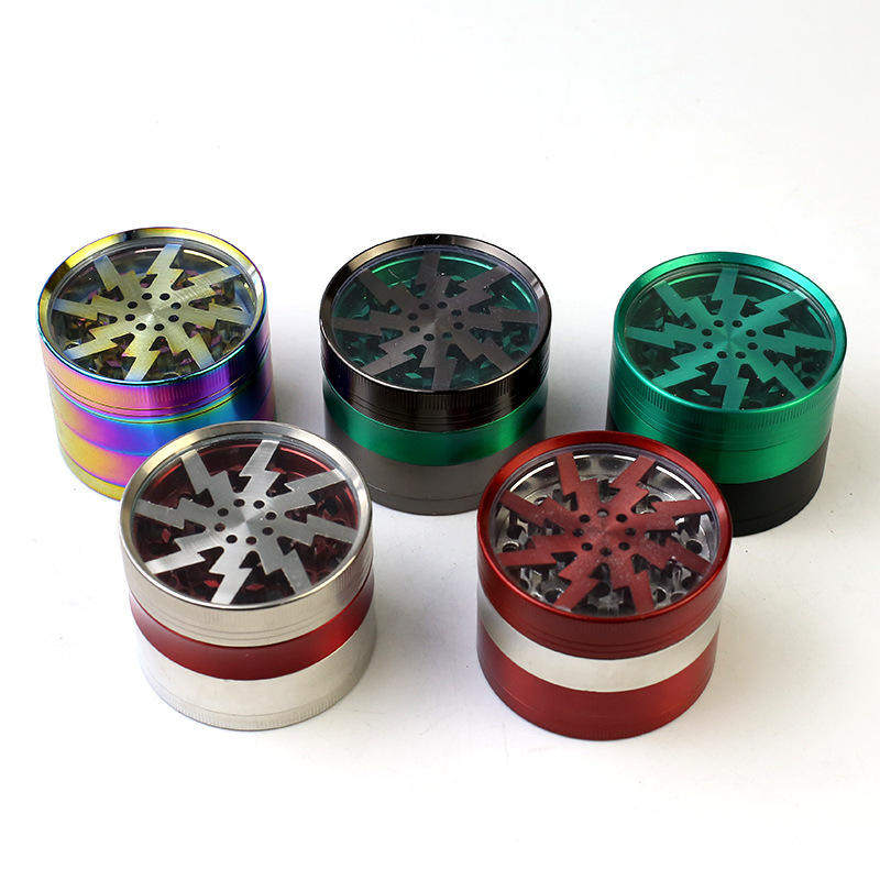 New Hot Selling Zinc Alloy Smoke Grinder with a Diameter of 63mm Grinder Four Layer Lightning Plate Smoke Grinder