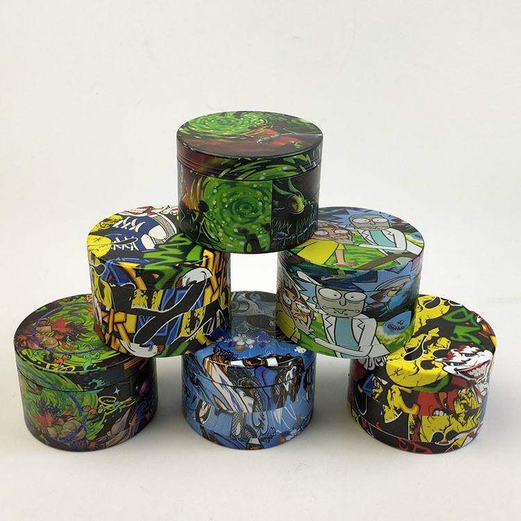 Zinc alloy manual herb grinder Full body UV color printing 40 50 55 63mm4-layer flat plate grinder