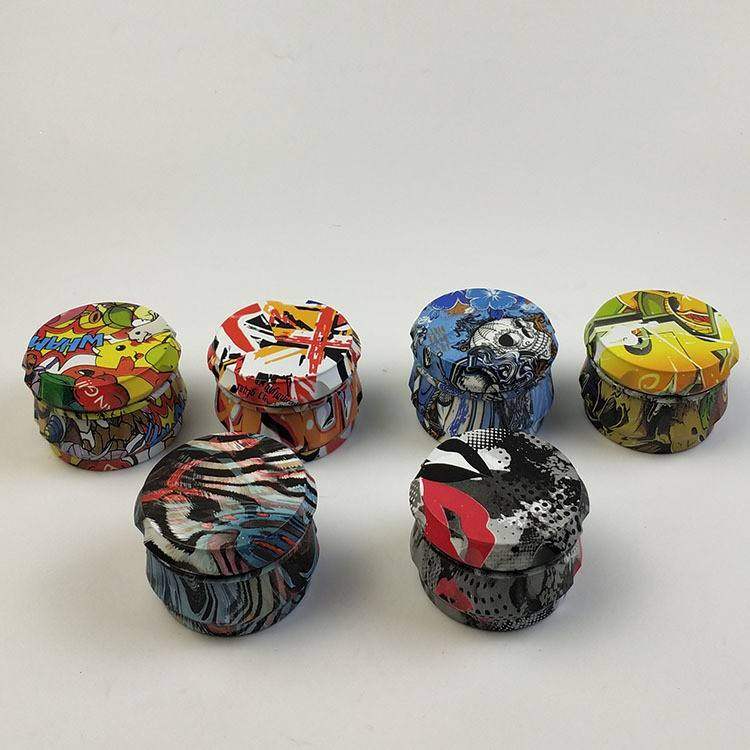 manual herb grinder Diameter 63MM four-layer zinc alloy water transfer envelope drum grinder